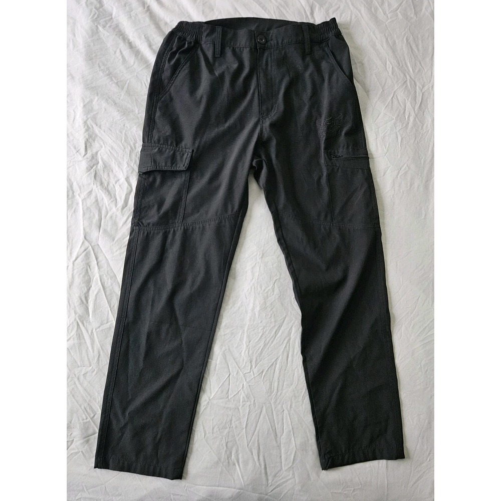 Yawho Sports Cargo Pants Legendary Since 1941 Black Elastic Waist Size Small - Picture 2 of 8